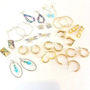 Lot Earrings Hoops Studs Dangle Dragonfly Pearl Gold Silver Tone Assorted 15